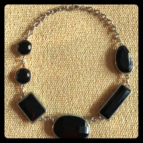 Jewelry - Silvertone necklace with black stones Jewelry - Silvertone necklace with black stones